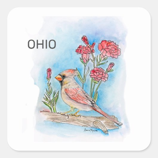 Ohio-vogel en -bloem vierkante sticker (Voorkant)