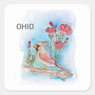 Ohio-vogel en -bloem vierkante sticker