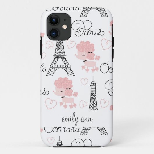 Ohlala Cute Paris Poodle en Eiffel Tower Pattern Case-Mate iPhone Case (Achterkant)