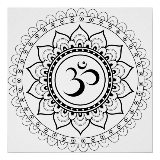 Ohm Mandala Om Mandala Wit & Zwart Perfect Poster (Voorkant)