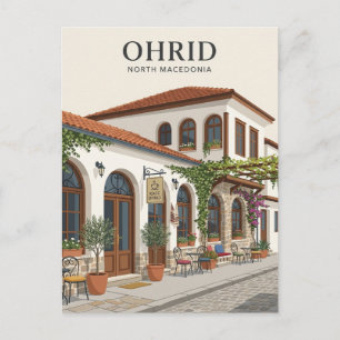 Ohrid café gevel Noord-Macedonië Briefkaart