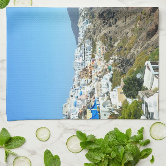 Oia, landschap Santorini Theedoek (Gevouwen)