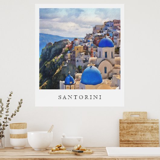 Oia, Santorini. Griekenland. Olieverf. Art Print (Keuken)