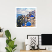 Oia, Santorini. Griekenland. Olieverf. Poster (Thuiskantoor)