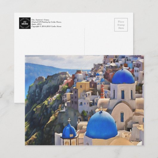 Oia, Santorini. Grieks Briefkaart van schilderijen (Voorkant / Achterkant)