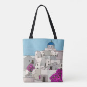 Oia Santorini Island Greece Whimsical Illustration Draagtas (Achterkant)