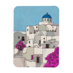Oia Santorini Island Greece Whimsical Illustration Magneet