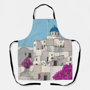 Oia Santorini Island Greece Whimsical Illustration Schort