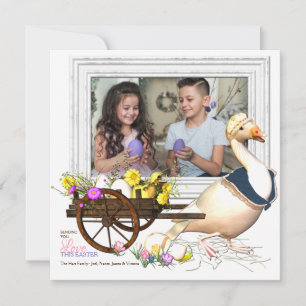 Oie avec la carte de Pâques de photo d'oeufs