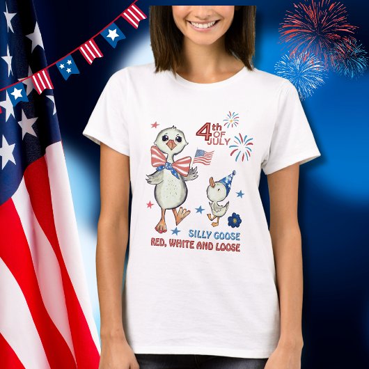 Oie sotte avec drapeau et 4 juillet T-shirt Bow