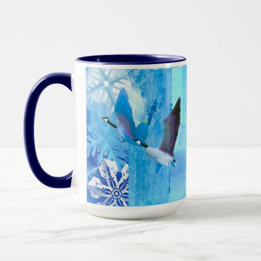Oies dans les flocons de neige bleus Mug (Gauche)