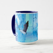Oies dans les flocons de neige bleus Mug (Devant gauche)