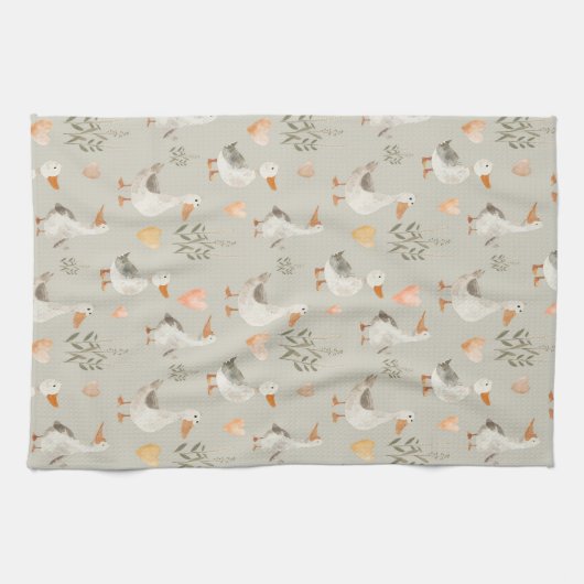Oies d'aquarelle mignonne - Serviette de cuisine (Horizontal)