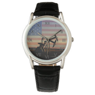 Oilfield American Flag Horloge