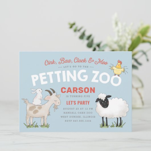 Oink Baa Cluck Moo Invitation d'anniversaire pour  (Debout devant)