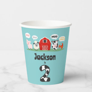 Oink Baa Moo 2e Verjaardag Boerderij Dier Kinderen Papieren Bekers