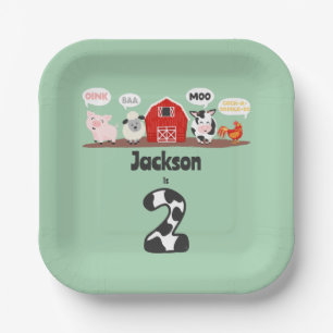 Oink Baa Moo 2e Verjaardag Boerderij Dier Kinderen Papieren Bordje