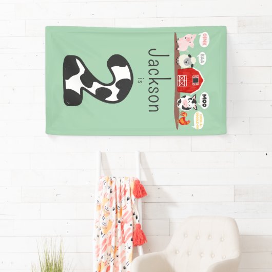 Oink Baa Moo 2e Verjaardag Boerderij Dier Kinderen Spandoek (Insitu)