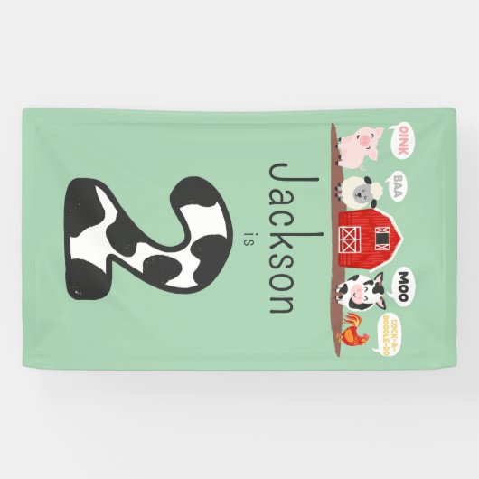 Oink Baa Moo 2e Verjaardag Boerderij Dier Kinderen Spandoek (Horizontaal)