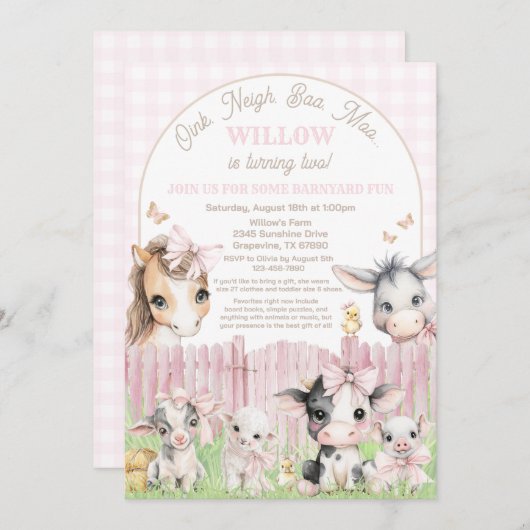 Oink Baa Moo Birthday Invitation (Devant / Derrière)