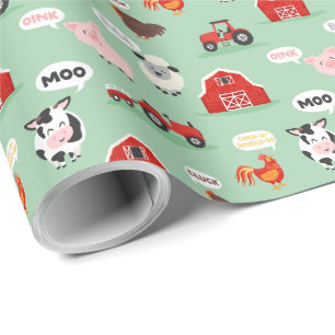 Oink Baa Moo Cock-a-doodle-do Boerderij Verjaardag Cadeaupapier