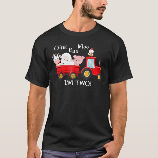 Oink Baa Moo Im 2 Boerderij Theme Birthday Tractor T-shirt (Voorkant)