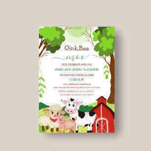 oink baa moo klein dier baby shower Uitnodiging