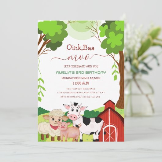 oink baa moo schattige unieke kind's verjaardag Ui Kaart (Staand voorkant)