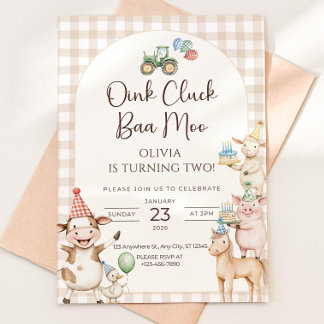 Oink Baa Moo Tweede Verjaardagsuitnodiging Edita Kaart