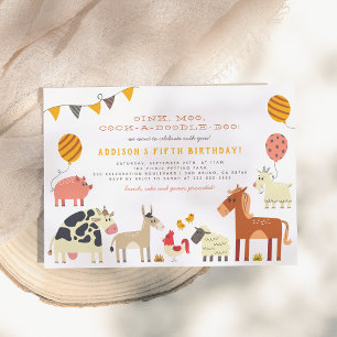 Oink Moo Cock-a-doedle-doo Farm Animals Birthday Kaart