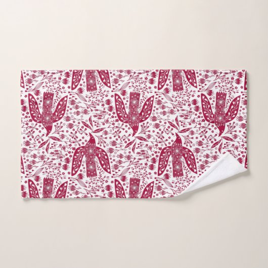 Oiseau Art Rouge Blanc (Serviette à main)