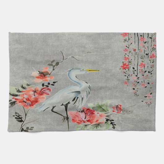 Oiseau asiatique de grue de fleur de serviette de (Horizontal)