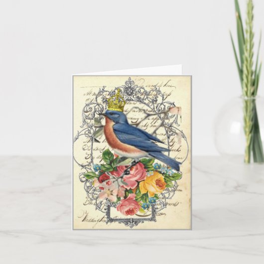 Oiseau bleu avec couronne et fleurs (Devant)