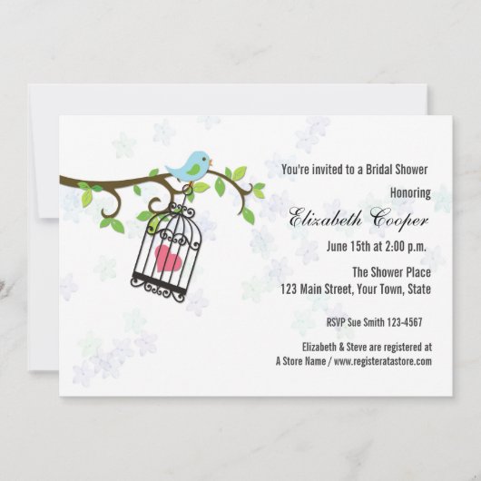 Oiseau bleu, cage à oiseaux, invitation de douche (Devant)