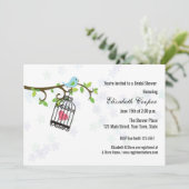 Oiseau bleu, cage à oiseaux, invitation de douche (Debout devant)