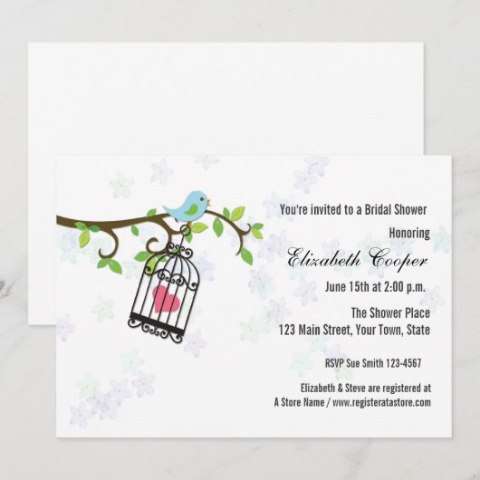 Oiseau bleu, cage à oiseaux, invitation de douche (Devant / Derrière)