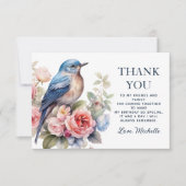 Oiseau bleu Fleurs roses Anniversaire Merci (Devant)