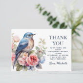 Oiseau bleu Fleurs roses Anniversaire Merci (Debout devant)