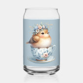 Oiseau bleu mignon avec couronne florale en Teacup (Verso)