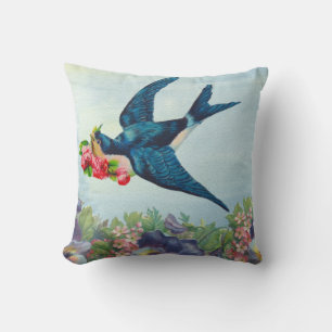 Oiseau Bleu Oiseau Coton Oreiller 16" x 16"