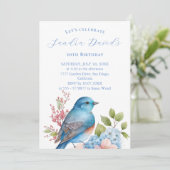 Oiseau bleu romantique Invitation Anniversaire (Debout devant)