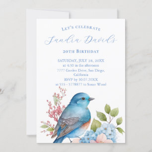 Oiseau bleu romantique Invitation Anniversaire