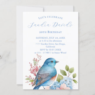 Oiseau bleu romantique Invitation Anniversaire
