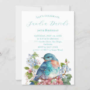 Oiseau bleu romantique Invitation Anniversaire