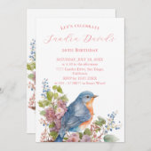 Oiseau bleu romantique Invitation Anniversaire (Devant / Derrière)