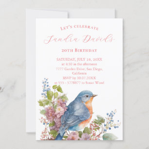 Oiseau bleu romantique Invitation Anniversaire