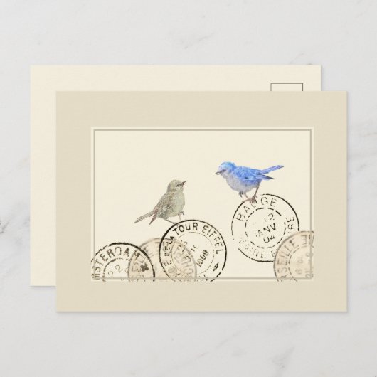 Oiseau Bleu Tu Me Manques Carte Postale Ancienne F (Devant / Derrière)