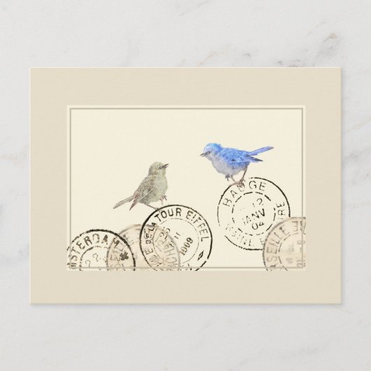 Oiseau Bleu Tu Me Manques Carte Postale Ancienne F (Devant)