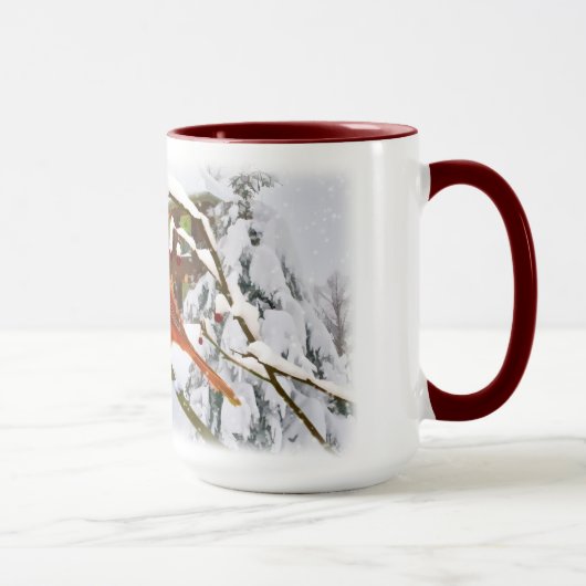 Oiseau cardinal, neige, hiver, tasse (Droite)