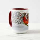 Oiseau cardinal, neige, hiver, tasse (Devant gauche)